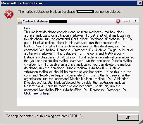 cannot remove mailbox Exchange 2010